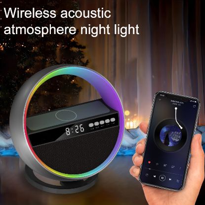 Picture of G5 wireless charging bluetooth speaker big G atmosphere light mobile phone wireless charging clock multi-function audio source factory