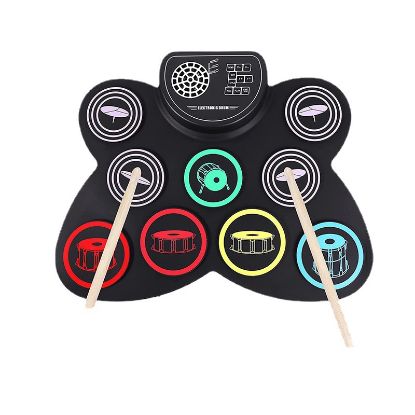 Picture of Children's Christmas gift colorful electronic drum with horn built-in lithium battery musical instrument silicone hand roll drum set wholesale