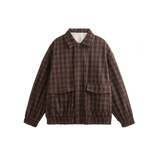 Picture of QUELLASTRADA SPRING REVERSIBLE CHECKED LAPEL JACKET AMERICAN RETRO VERSATILE CARGO JACKET FOR MEN AND WOMEN