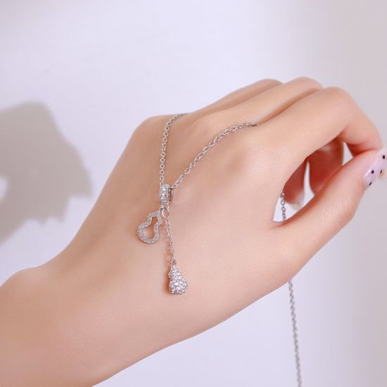 Picture of Japanese and Korean style light luxury diamond silver tassel gourd necklace for women niche temperament titanium steel clavicle chain high-end jewelry