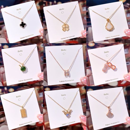 Picture of Korean style light luxury full diamond titanium steel necklace for women fashion versatile internet celebrity collarbone chain flower pendant high-end jewelry