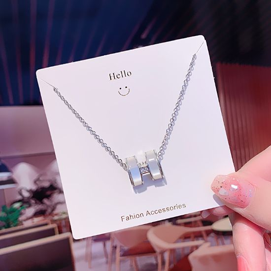 Picture of Korean style light luxury full diamond titanium steel necklace for women fashion versatile internet celebrity collarbone chain flower pendant high-end jewelry