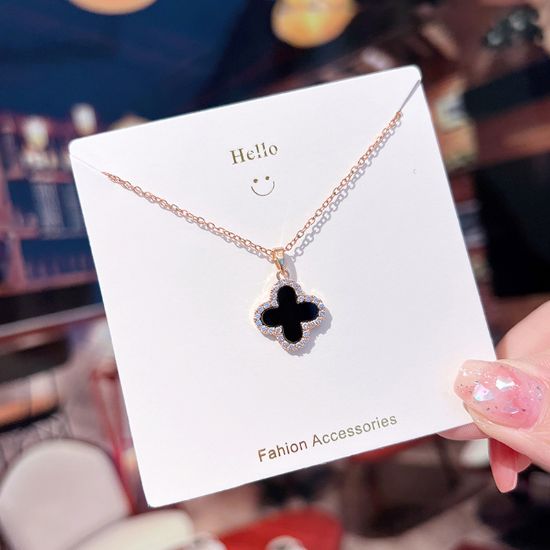 Picture of Korean style light luxury full diamond titanium steel necklace for women fashion versatile internet celebrity collarbone chain flower pendant high-end jewelry
