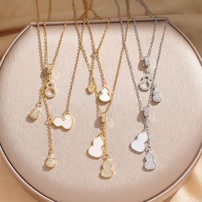 Picture of Real gold electroplated tassel gourd series titanium steel necklace for women fashion versatile internet celebrity popular collarbone chain jewelry wholesale