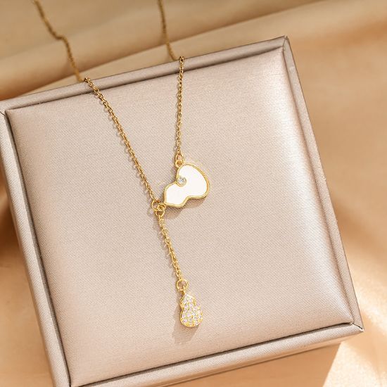 Picture of Real gold electroplated tassel gourd series titanium steel necklace for women fashion versatile internet celebrity popular collarbone chain jewelry wholesale