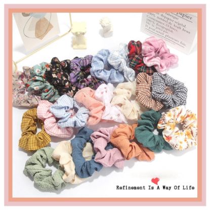 Picture of New JK plaid large intestine ring hair ring Korean version ins fabric floral headband forest series ponytail satin headdress female