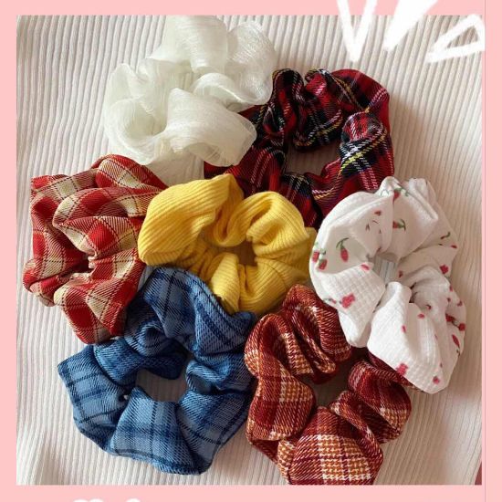 Picture of New JK plaid large intestine ring hair ring Korean version ins fabric floral headband forest series ponytail satin headdress female